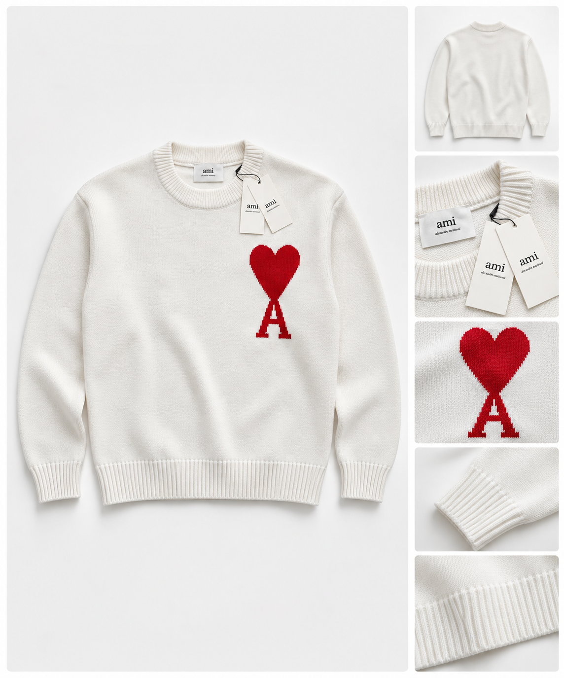 Pull AMI Paris – Ami de Coeur Blanc