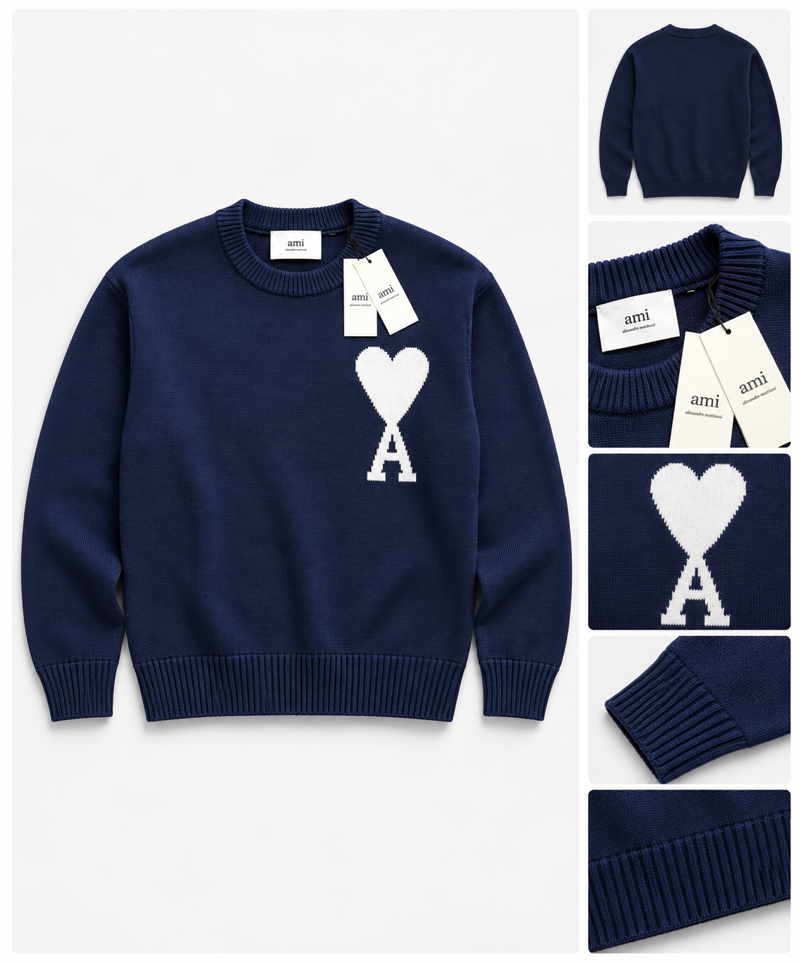 Pull AMI Paris – Ami de Coeur Bleu Foncé