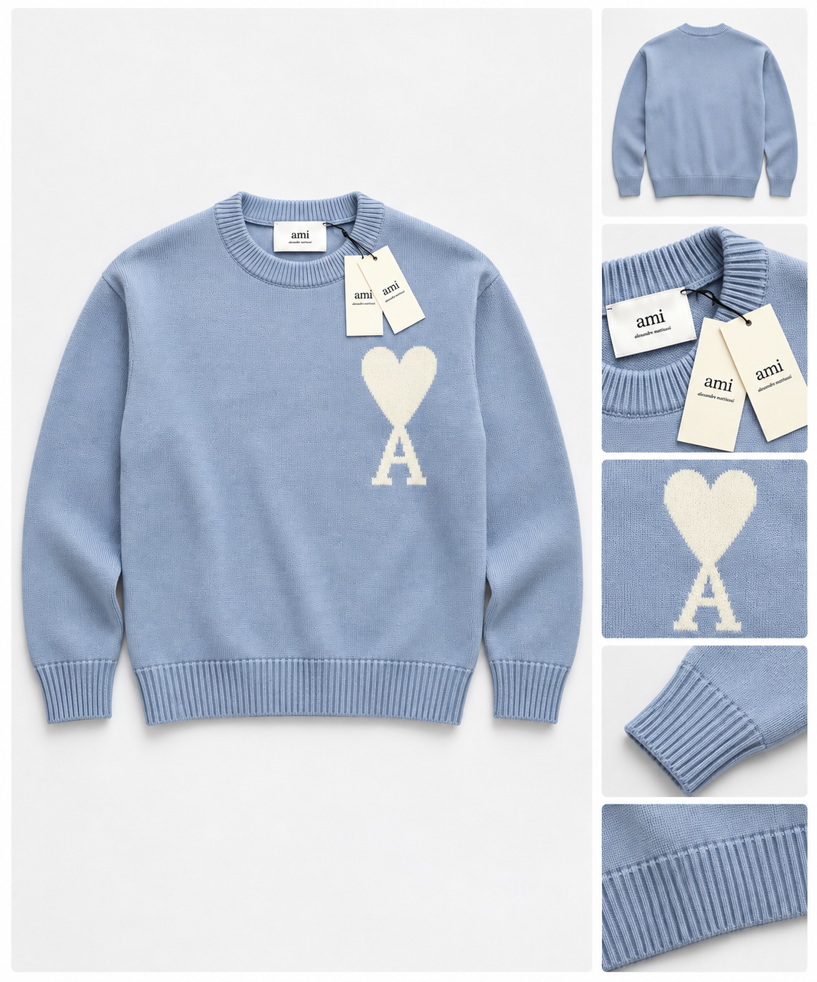 Pull AMI Paris – Ami de Coeur Bleu Clair
